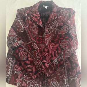 GORGEOUS Elegant Dressbarn Black, Maroon, Red, and Silver/Grey Paisley Jacket